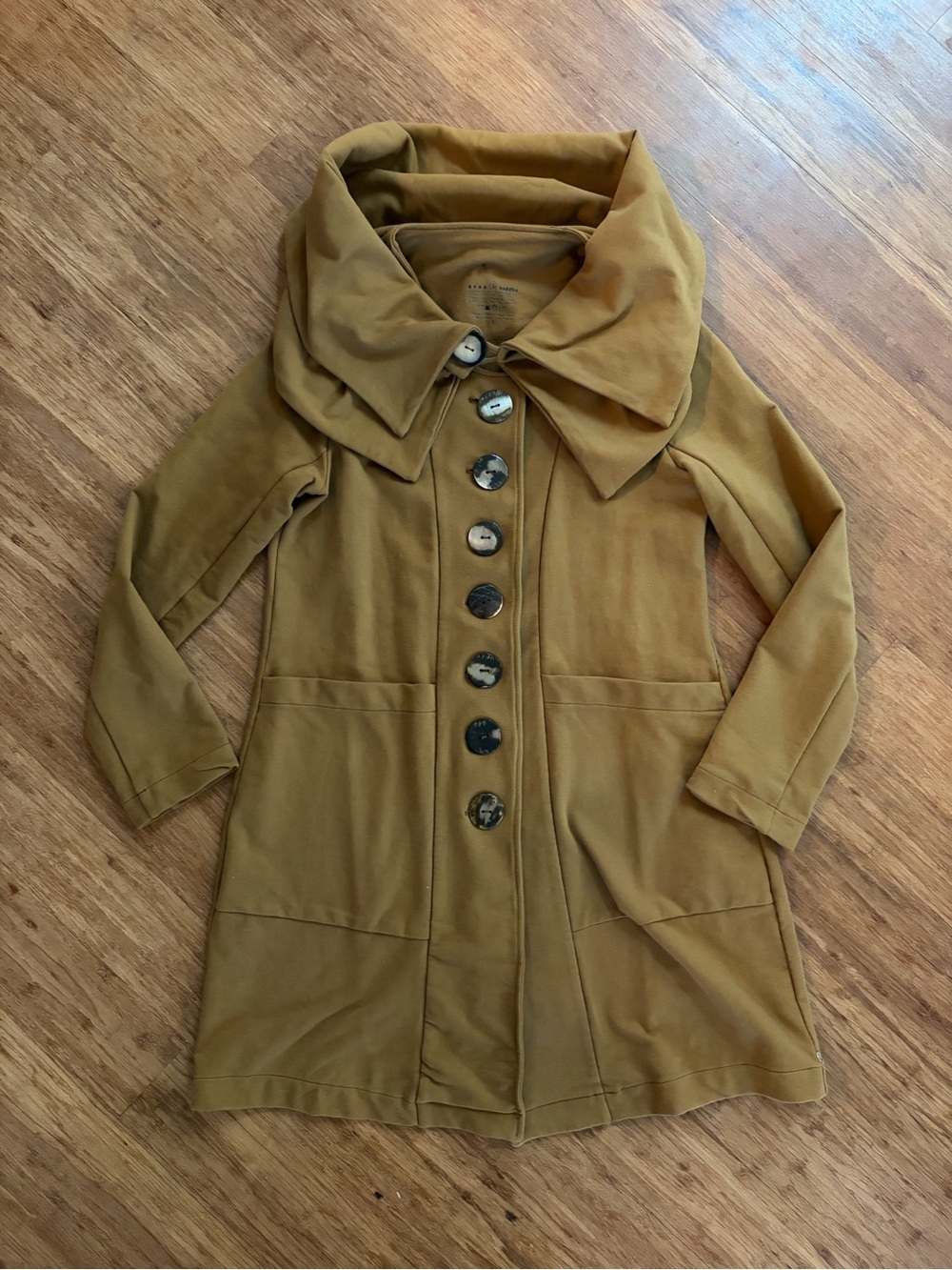 Neon Buddha Mustard Gold Asymmetric Shawl Collar Button Tunic Jacket Sz S